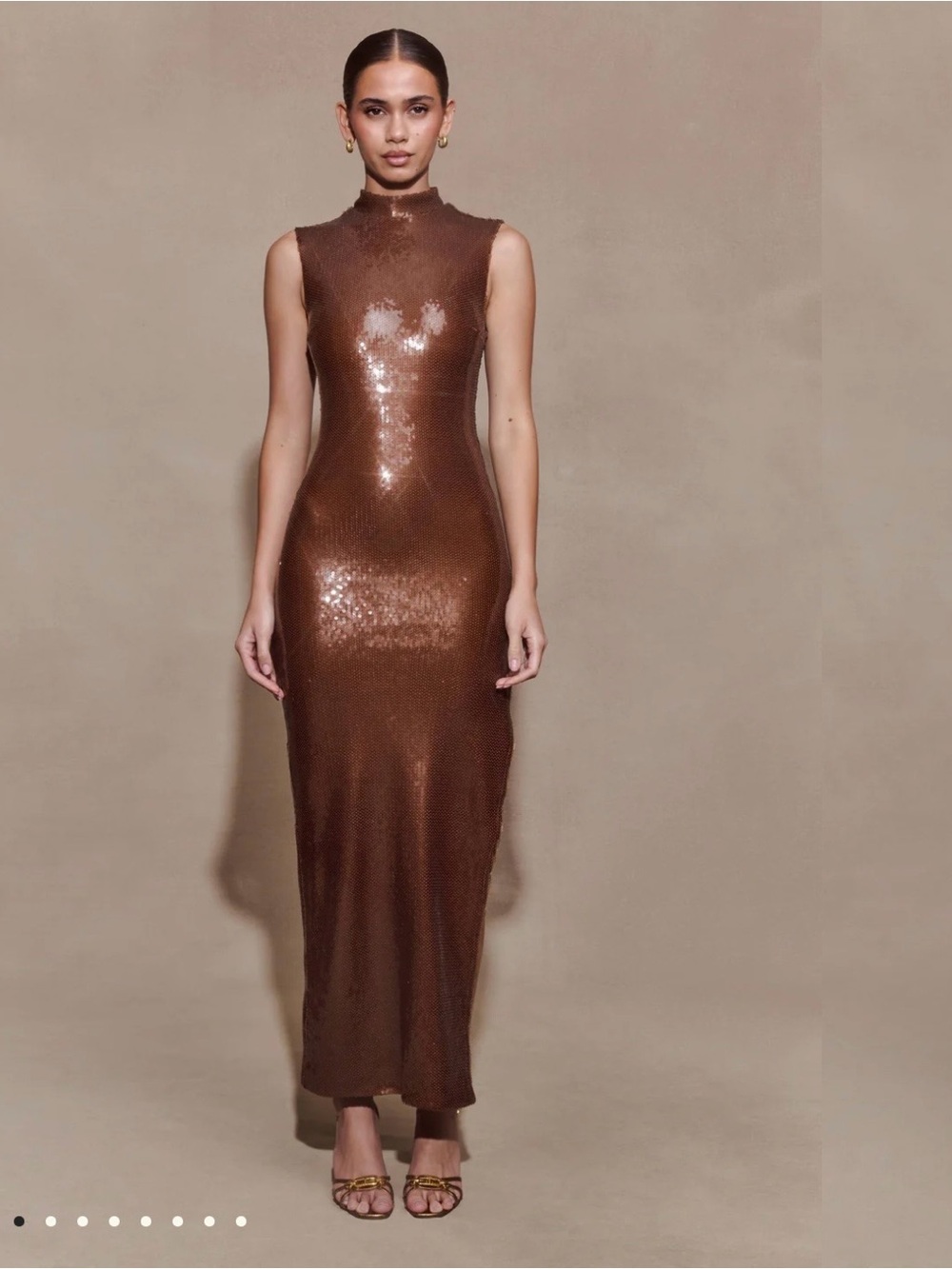 Meshki Brown Sleeveless Sequin Maxi Dress
